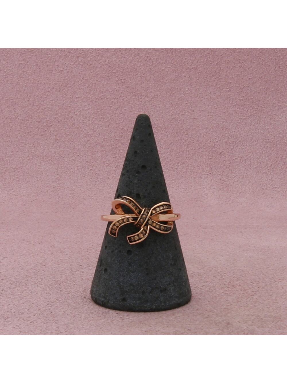 sterling silver rose gold plate cz ribbon bow ring size 8